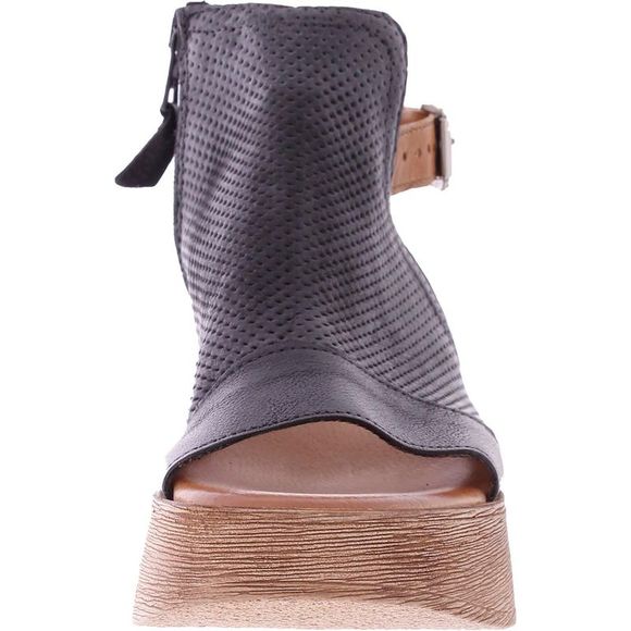 Miz Mooz Womens Black Leather Wedge Heel Ankle Strap Wedge Heels Sandals - Picture 3 of 3